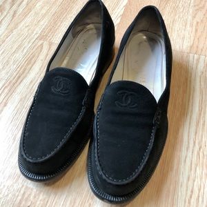 CHANEL Black Suede Loafers